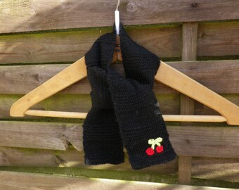 Small black scarf for baby with little cherries Rockabilly style
