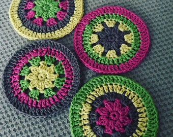 Four Colorful Coasters | Crocheted Coaster Set