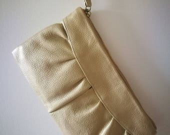 Vintage koppeling Metallic goud lederen schouderriem avond clutch tas