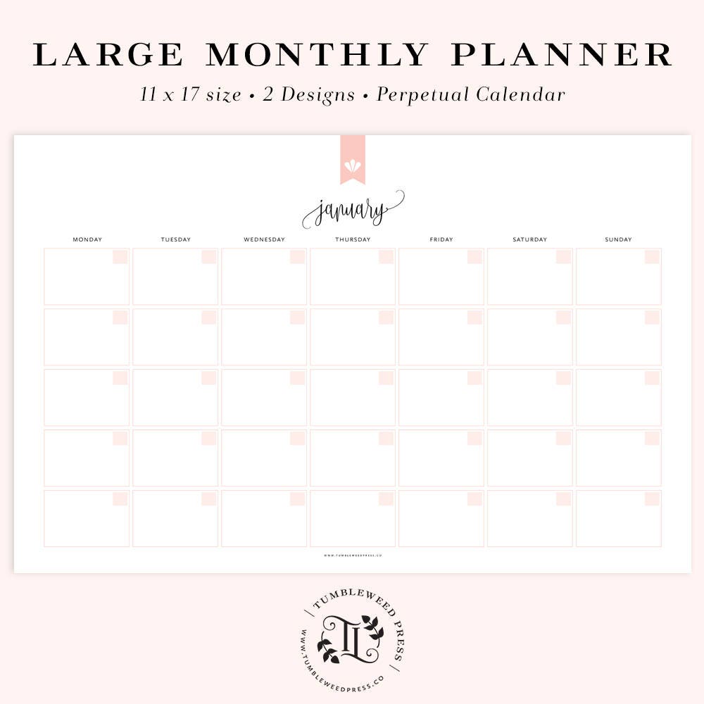 Large Printable Calendar Undated Calendar Printable Monthly Large Printable Calendar Undated Calendar Printable Monthly