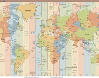 time zone map etsy