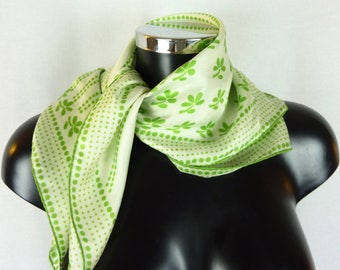 LANVIN 1970 white and green silk scarf VINTAGE