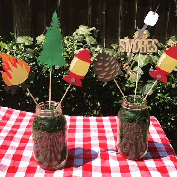 Camping themed centerpieces/ s'mores centerpieces/ camp