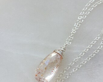 Sunstone Necklace, Sterling Silver Necklace, Sunstone Pendant, Silver Sunstone Pendant, Confetti Sunshine Gemstone, Unique Jewelry