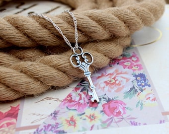 Skeleton key necklace, Sterling silver key necklace