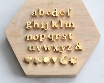 Alphabet Bead, Alphabet Charm, Gold Letter Charm, 24K Gold Letter Bead, Lowercase Letter Charm, Initial Charm, Letter Alphabet Beads, 7mm