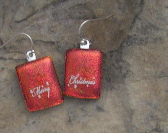 Christmas Earrings Dichroic Fused Glass Earrings Christmas Jewelry