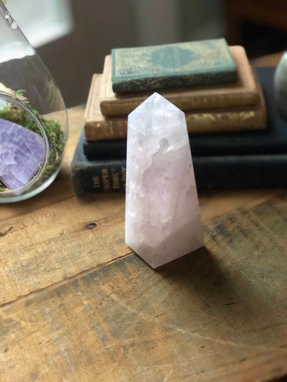 Large Rose Quartz Obelisk 4 in., Polished Rose Quartz, Rose Quartz Wand, Rose Quartz Pillar, Standing Rose Quartz, Heart Chakra Crystal