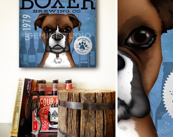 Boxer Brewing beer company advertising style artwork on gallery wrapped canvasy by stephen fowler
