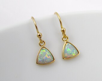 Tiny opal earrings, opal dangle earrings, white opal, blue opal, October birthstone, birthstone earrings