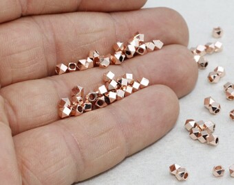 3mm Rose Gold Faceted Beads, Rose Gold Diamond Beads, Oval , Solid Brass, Rose Gold Spacer Beads, ROSE283