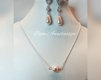 Kette 925 Silber Ohrringe Kristall Zirkonia Tropfen Brautschmuck Set Hochzeit Braut Swarovski Perlen