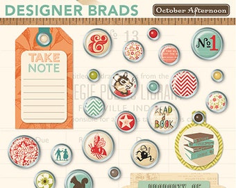 October Afternoon Public Library Collection Designer Brads, Embellishments, Card-Making, Scrapbooking Supplies, Paper Crafting