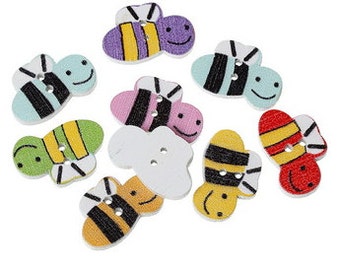 14 Wooden Bumble Bee Buttons - #SB - 00117