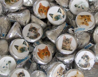 Cat Birthday, Kitty Party, Candy Labels, Kitten, Candy Stickers, Party Favor, Printed