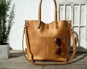 Large leather bag, Leather bag, Shoulder bag leather, Leather bag, Leather bag woman, Leather bag, Leather bag, Emma Frontpocket - camel!