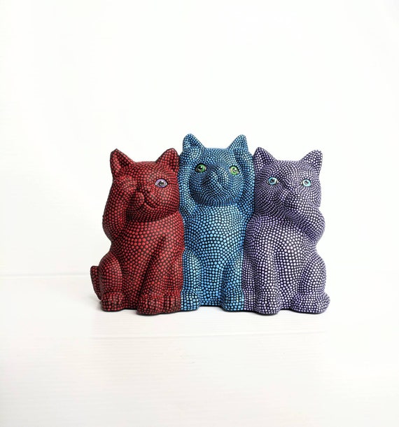 Cats figurine Hans painted ceramic cats hear no see no speak no evil