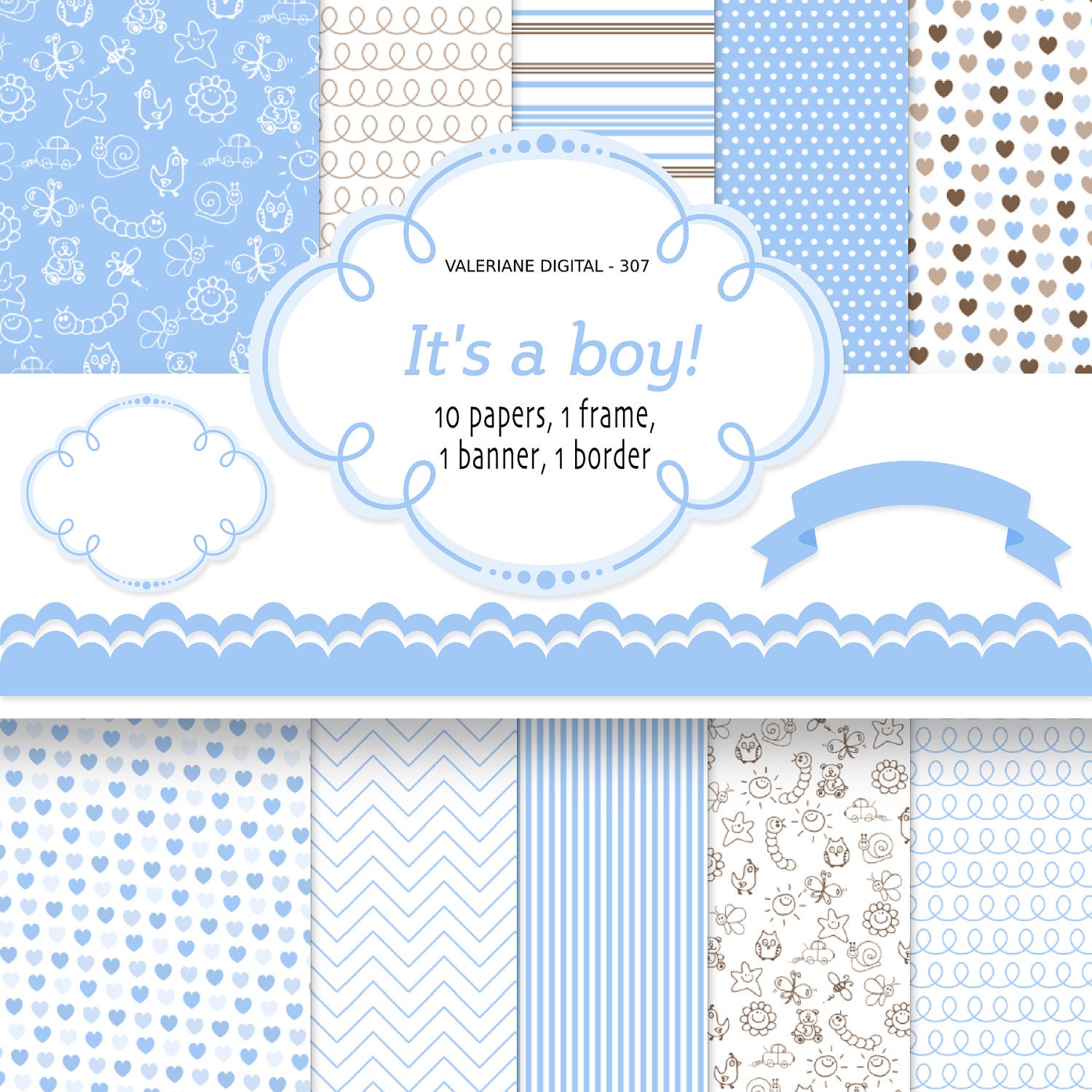 Baby Boy Digital Paper Backgrounds INSTANT DOWNLOAD Baby