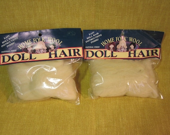 Doll Hair,2 packs, Donna Gallagher Home Folk Wool, 1 yard ea, light blonde, made in USA