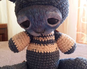 Hand made Crocheted with ceramic face