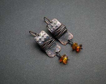 Boho earrings Boho jewelry Amber jewelry Genuine amber Gypsy earrings Dangle earrings Gypsy jewelry Tribal jewelry Patina earrings Bohemian