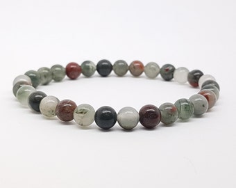 African Bloodstone gemstone beads bracelet, Green Red White gemstone, Bloodstone natural gemstone, round 6 mm beads stretch bracelet