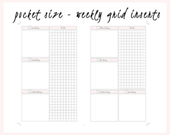 Pocket Size Gridlines Undated Weekly Inserts - TN Notebook and Agenda PM Planners Digital Printable