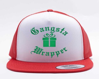 Gangsta Wrapper™. Trucker Hat. Flatbill. Snap Back Hat. Adjustable Size. Funny Christmas Cap. Gangsta Wrapper Hat. Embroidered.
