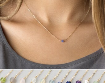 Simple Birthstone Necklace, Dainty Gemstone Choker or Short Everyday Necklace • Citrine Birthstone Necklace, 14k Gold Fill, Sterling • LN630