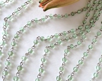 Mint Green Bead Chain, Glass Rosary Chain, 4mm, 5Ft