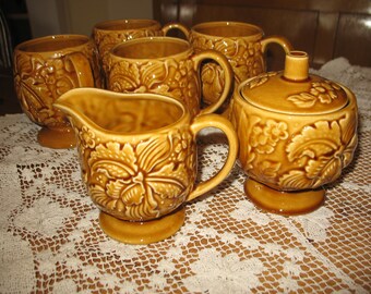 Tea, 4 cups, sugar, creamer set. Japan.ceramique.