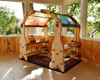 Hardwood Waldorf Playstands-Wooden Playstands- Double Shelf Wooden Waldorf Playstands-Elves and Angels Natural Waldorf Playstands