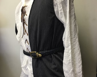 BOYS PIRATE VEST Renaissance, Medieval, Buccaneer costume vest. Boy's size 14-16up-cycled black, gray and white striped cotton