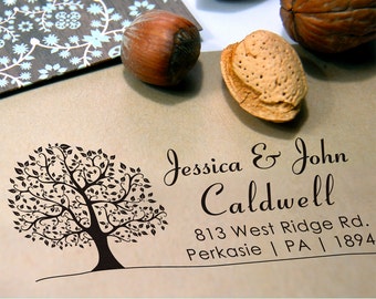 Tree Personalized Stamp (Pre-inked Stamp) Custom Return Address, Thank You, Wedding, Save the date, Teacher Stamp, Gifts for him (P1015L)
