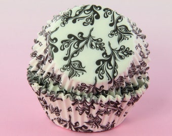 Black and White Cupcake Liners Ivy, 2'' Standard Size, Baking Cups Bulk
