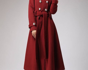 Winter coat, trench coat, red coat, military coat, long coat, double breasted coat, hooded coat, wool coat, ladies clothing, gift 705