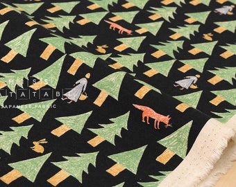 Japanese Fabric Kokka nishi shuku - forest - black, green - 50cm