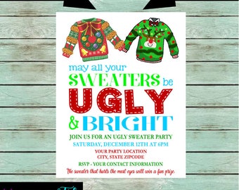 Holiday Christmas Ugly Sweater Party Invitations Invites Office Party Personalized Custom ~ We Print and Mail to You