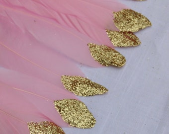 Paillettes d’or trempé plumes - Boho Party - plume guirlande bannière