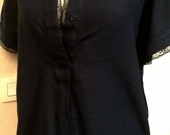 Black cotton and lace tunic