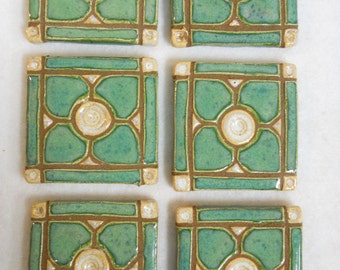 Handmade Decorative Mosaic Ceramic Tiles Dogwood Pattern Grouted set of 6 Mint Green - Mosaic tiles - Craft Tiles
