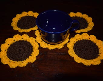 Sunflower coaster, mug rug, sunflower mug rug, crochet sunflower, kitchen decorations, coasters, crochet coasters