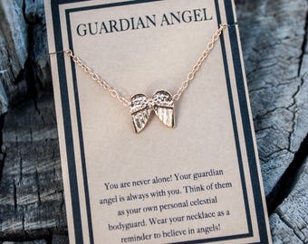 Angel Wings Necklace - Guardian Angel Necklace - Gold Necklace with Guardian Angel Wings