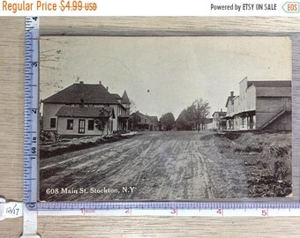 10%OFF3DAYSALE Vintage Old Post Card 608 Main St Stockton NY Post Marked Used