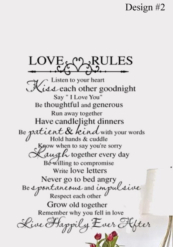 love rules vinyl wall lettering bedroom decal large