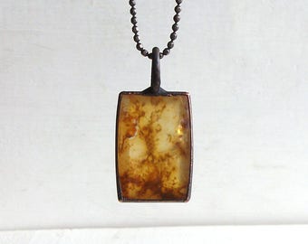 Quartz Necklace Dendrite Stone Copper Jewelry Crystal Gemstone Agate Stone Pendant Artisan Handmade