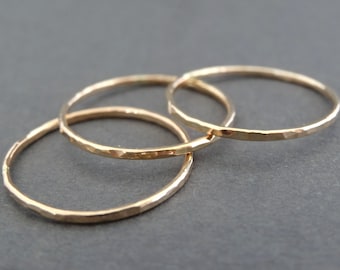 Thin Gold Rings 14 k Gold Filled Ring Stacking Rings skinny hammered stackable thumb rings gold stacking rings set