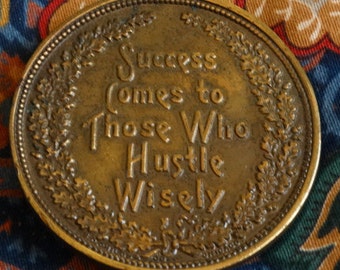Vintage Belt Buckle, Brass Belt Buckle, Bohemian Boho Style, "Success comes to those who hustle wisely"
