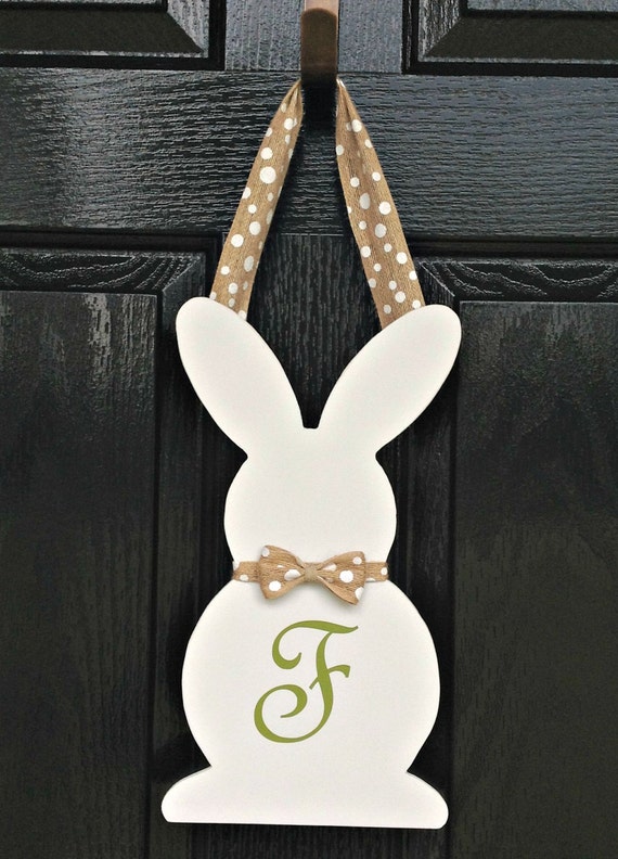 easter bunny silhouette wooden door hanger with monogram traditional letter format