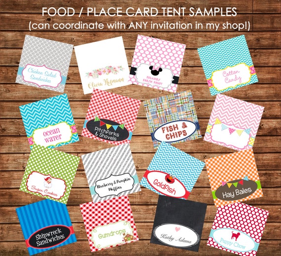 Party Food Tent Cards or Place Cards Made to match ANY of my